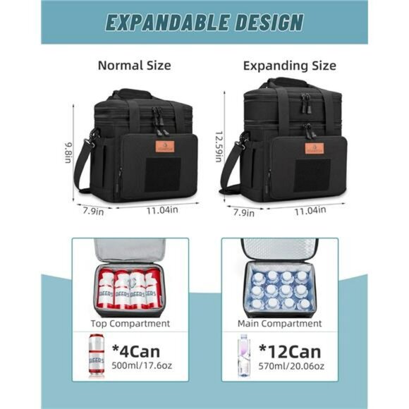 Large insulated tactical lunch bag waterproof leakproof cooler for work and trav - Picture 2 of 7